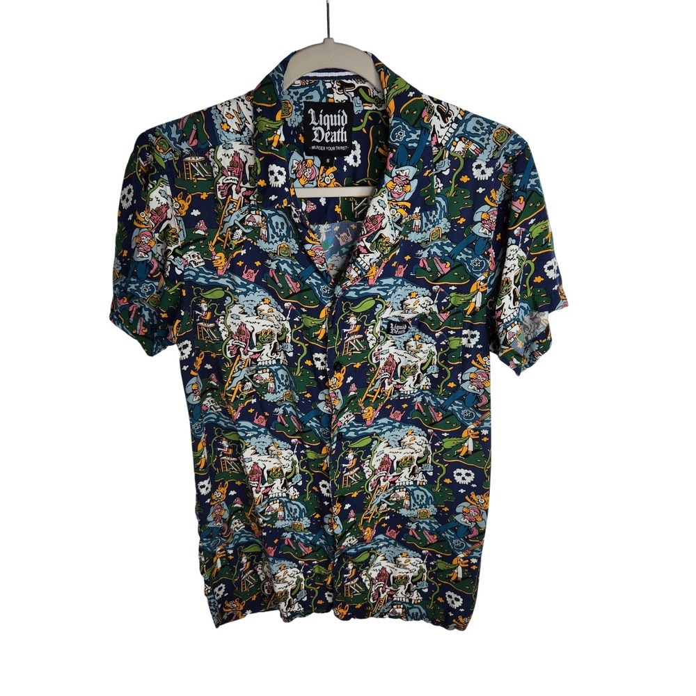 Liquid Death Men's Small Acid Death Woven Shirt Short Sleeve Printed Button‎ Up